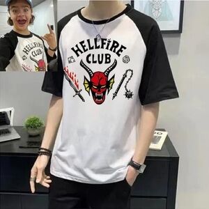 HELLFIRE CLUB STRANGER THINGS white and black soft t-shirt Halloween
